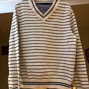 EUC Nautica Nautical Stripe Heavy Cotton Classic Vneck Sweater in Mens Medium